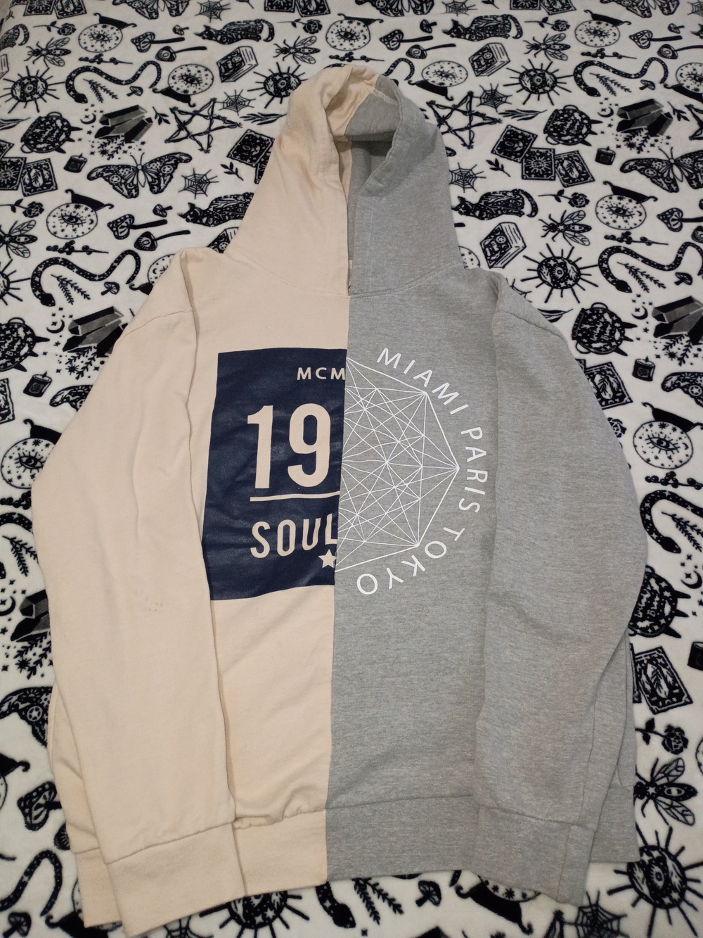 Soul Star 1976 Athletic Apparel Two-Tone Beige and Gray Graphic Hoodie
